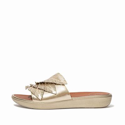 Fitflop Sola Feather Metallic Leather Slides - Sandalen Damen - Braun/Gold (GQI412065)